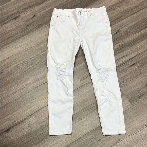 Hudson Collin Flap Skinny White Ankle Distressed Knee Jeans 31 - Picture 1 of 6
